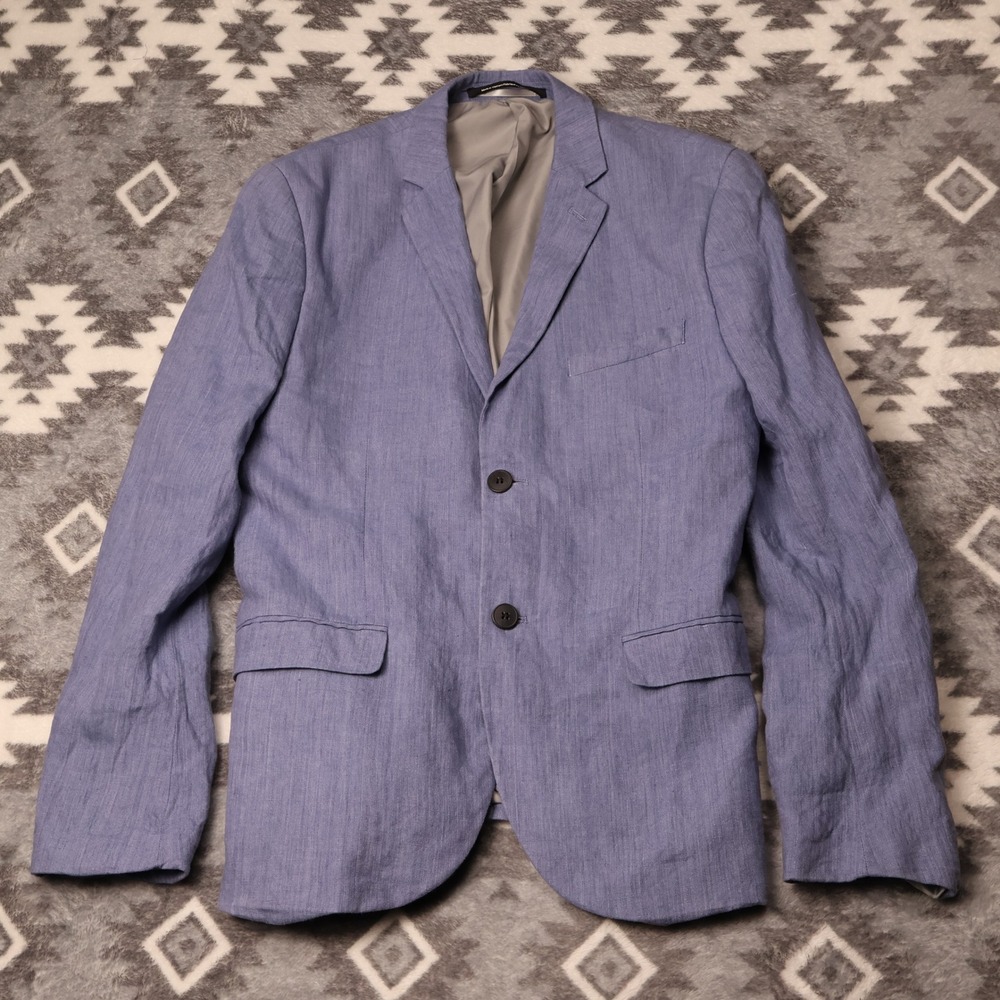 H&M Mens Blue 100% Linen Slim Fit Blazer Sport Coat 40R 0341234 3